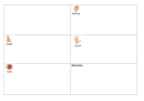 Idea/Vocabulary collection sheet for the five senses.