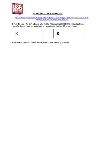 Boom & Bust - UC Berkley - The Roaring Twenties and The Scope Monkey Trial - Supporting Worksheet