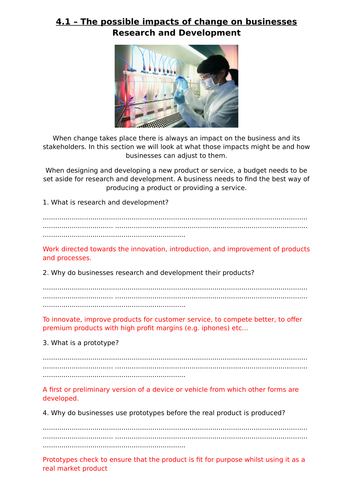 Unit 15 CTEC Business Level 3 - Topic 4.1 - Impacts of change on Research & Development