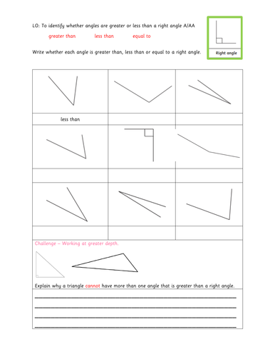 Year 3 - Greater than less than a right angle differentiated assessment