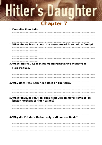 Hitler's Daughter - Activities for Chapters 7-12