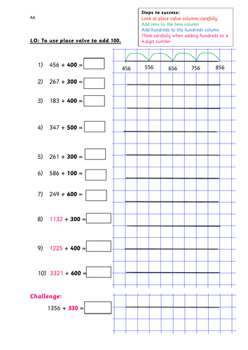 Year 3 adding multiples of 100 to 3-digit numbers using a numberline