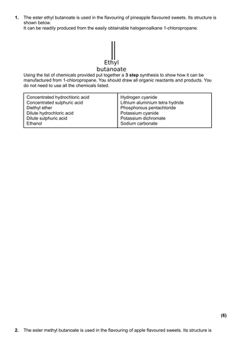 6 mark organic chemistry synthesis questions