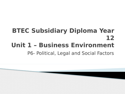 Level 3 BTEC Business Unit 1 The Business Environment (P6 and M3) - PEST Analysis