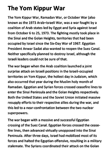 The Yom Kippur War Handout