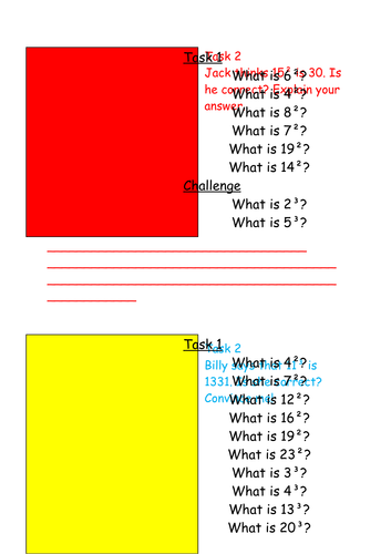 Recognise and use square numbers and cube numbers year 5