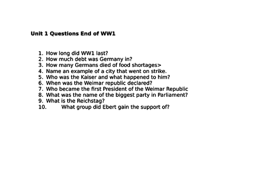 Edexcel Weimar and Nazi Germany quizzes