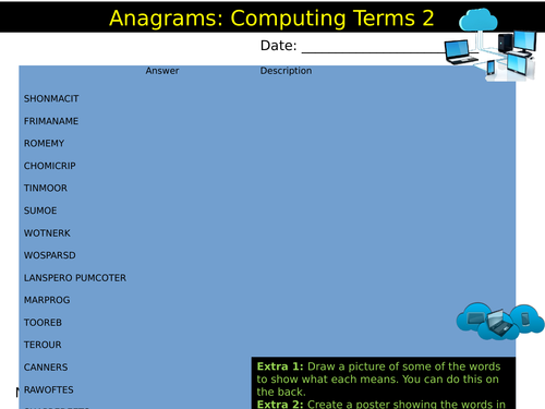 Computing Key Terms Anagrams Sheet #2 ICT Technology Starter Activity Keywords KS3 GCSE Cover