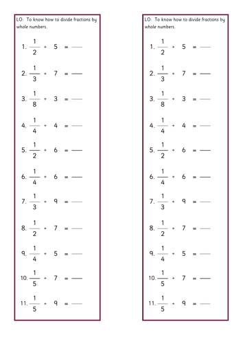 Dividing fractions by whole numbers