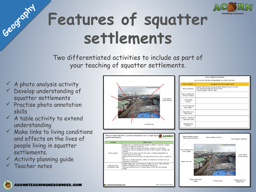 Features of squatter settlements - differentiated activities