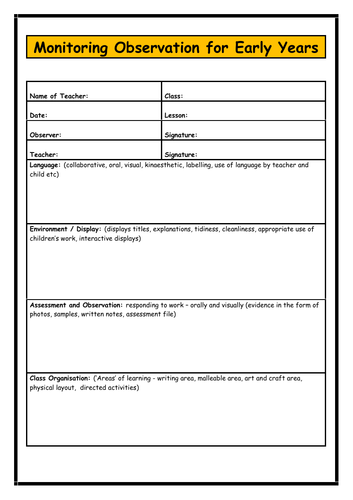 Early Years Observation Form Teaching Resources 2752