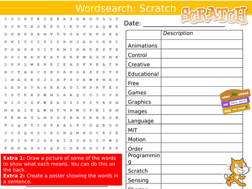 8 x Computing Scratch Programming Starter Activities ICT Keywords KS3 GCSE Wordsearch Crossword
