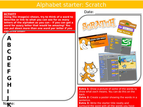 Scratch Programming Alphabet Analyser ICT Computing Starter Activity Keywords KS3 GCSE Cover