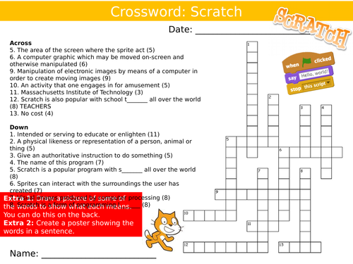 Scratch Programming Crossword ICT Computing Starter Activity Keywords KS3 GCSE Cover