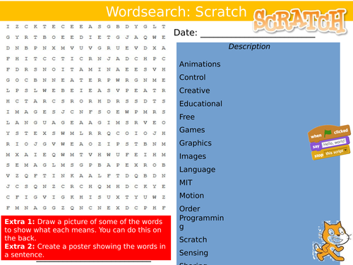 Scratch Programming Wordsearch ICT Computing Starter Activity Keywords KS3 GCSE Cover