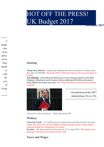 The November Budget 2017 - Explained to Students