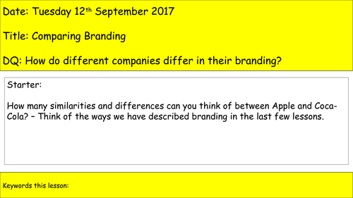 Level 2 BTEC Business - Unit 3 - Promoting a Brand - Scheme of Work for Learning Aim A
