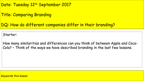 Level 2 BTEC Business - Unit 3 - Promoting a Brand - Scheme of Work for