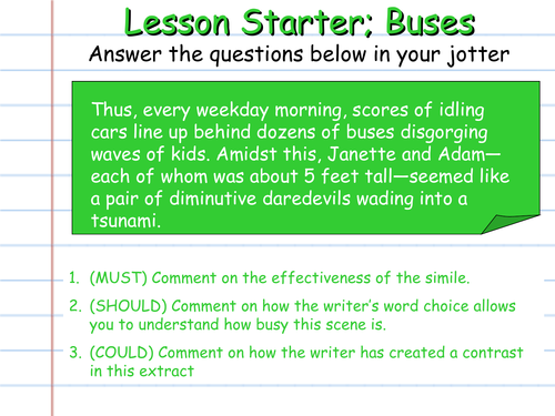 Analysis Skills Lesson Starters 2