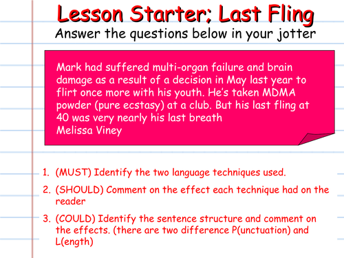 Analysis Skills Lesson Starters 4
