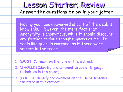 Analysis Skills Lesson Starters 5