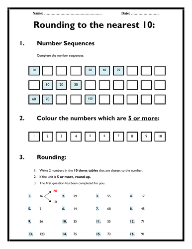 Rounding to the nearest 10 & 100 - Worksheet