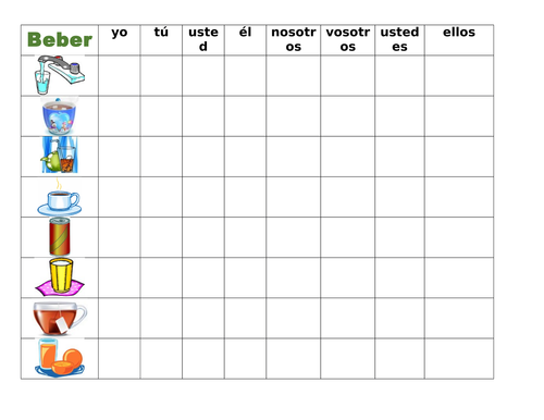 Beber Spanish verb Connect 4 game