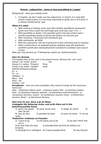 French - subjunctive in 1 page