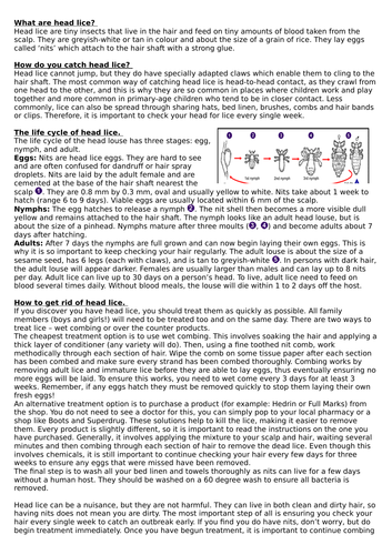 Comprehension for KS2 on head lice (nits).