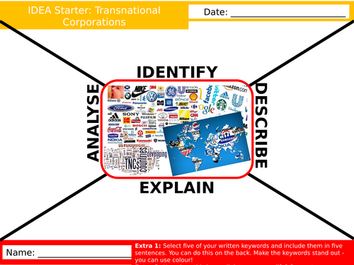 Transnational Companies IDEA Analyser Geography Starter Activity KS3 GCSE Cover Multinational