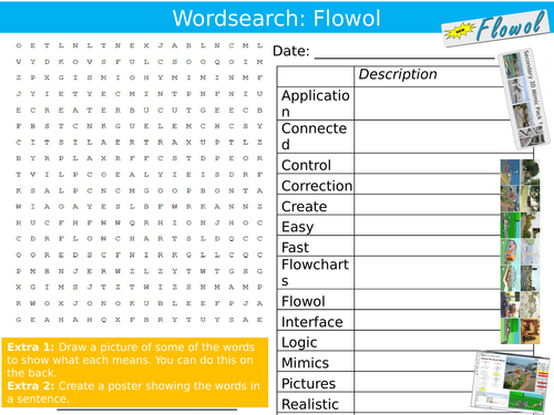 8 x Flowol Programming Starter Activities ICT Keywords KS3 GCSE Wordsearch Crossword