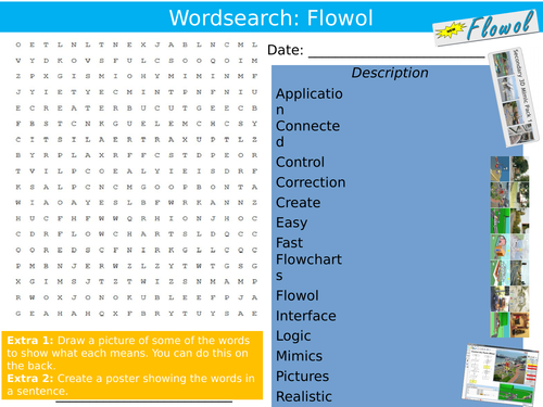 Flowol Programming Wordsearch ICT Computing Starter Keywords Activity Keywords KS3 GCSE Cover