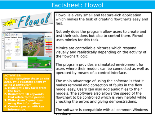 Flowol Programming Factsheet Worksheet ICT Computing Starter Activity Keywords KS3 GCSE Cover