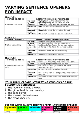 Varying sentence openers for impact | Teaching Resources