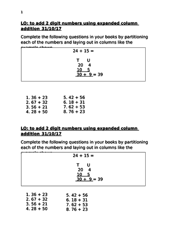 expanded column addition