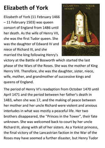 Elizabeth of York Handout