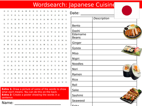 Japanese Cuisine Wordsearch Japan Food Technology Starter Keywords Activity KS3 GCSE Cover Lesson
