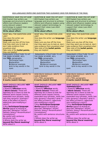 AQA Language Paper 1 Question 2 structure strips ...