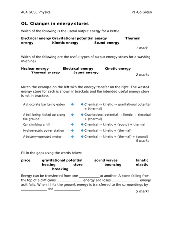 AQA GCSE PHYSICS P1 FULL REVISION RESOURCE