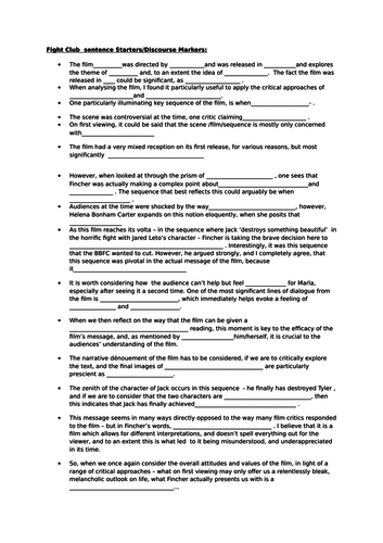 Film Studies - Fight Club Essay Scaffold