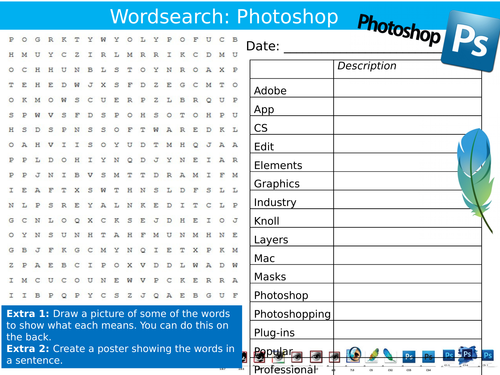 9 x Adobe Photoshop Starter Activities ICT Computing Keywords KS3 GCSE Wordsearch Tools