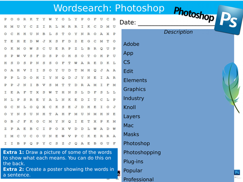 Adobe Photoshop Wordsearch ICT Computing Starter Keywords Activity Keywords KS3 GCSE Cover