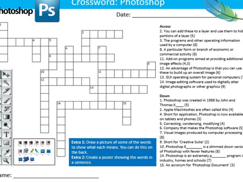 Adobe Photoshop Crossword ICT Computing Starter Keywords Activity Keywords KS3 GCSE Cover