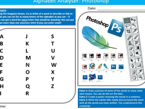 Adobe Photoshop Alphabet Analyser ICT Computing Starter Keywords Activity Keywords KS3 GCSE Cover