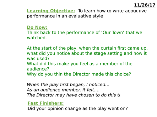 Edexcel Drama GCSE 2016 1-9 Exam Questions 9a and 9b - Lessons on how to analyse and evaluate