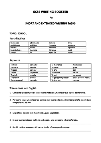 GCSE Writing Booster - Topic: School