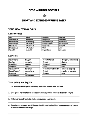 GCSE Writing Booster - Topic: New Technologies