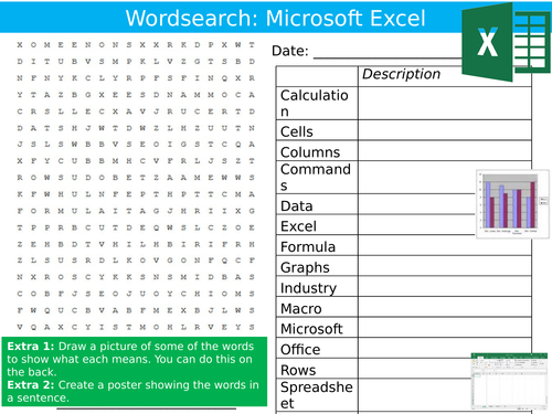 8 x Microsoft Excel Starter Activities ICT Computing Keywords KS3 GCSE Wordsearch Crossword