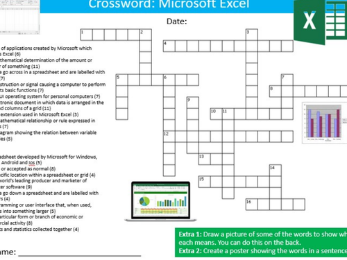 Microsoft Excel Crossword Puzzle ICT Computing Starter Activity Keywords KS3 GCSE Cover