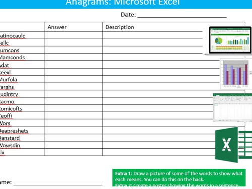 Microsoft Excel Anagrams Sheet ICT Computing Starter Activity Keywords KS3 GCSE Cover